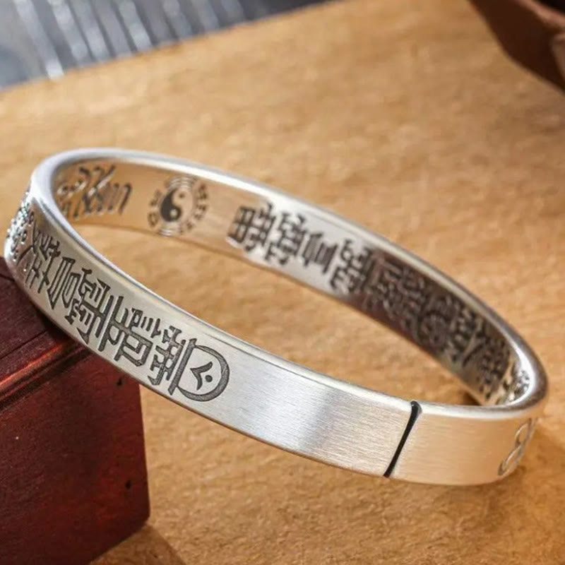 Buddha Stones Bagua mantra Symbol Copper Plated Silver Wealth Bracelet Bangle