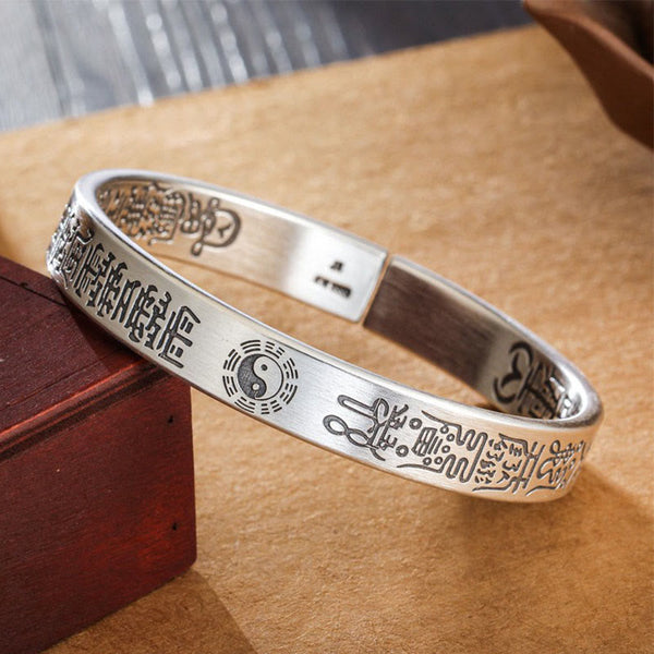 Buddha Stones Bagua mantra Symbol Copper Plated Silver Wealth Bracelet Bangle