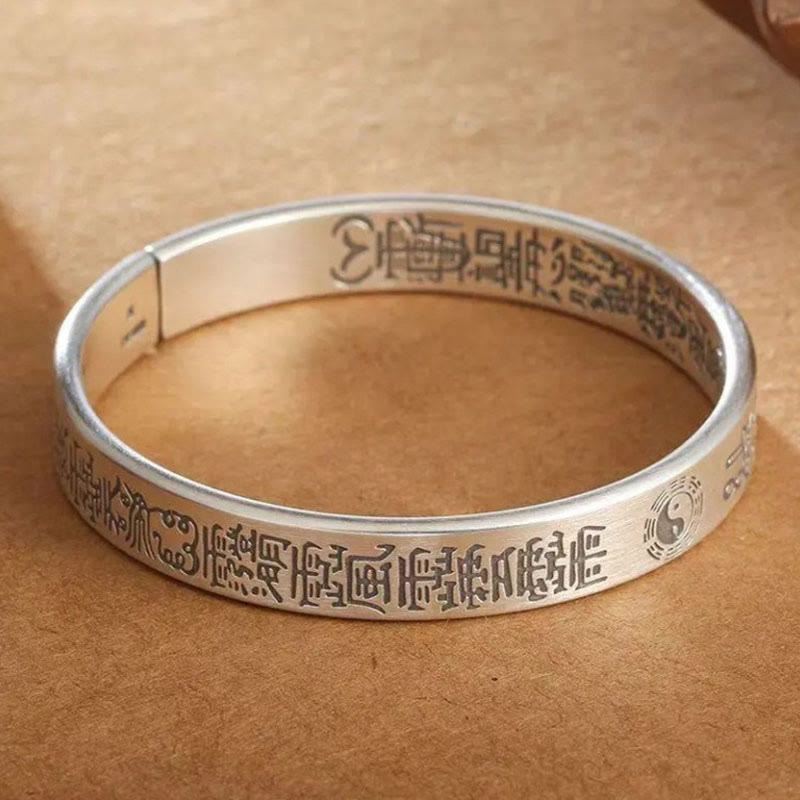 Buddha Stones Bagua mantra Symbol Copper Plated Silver Wealth Bracelet Bangle