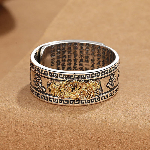 Buddha Stones Dragon Pattern Heart Sutra Copper Strength Ring
