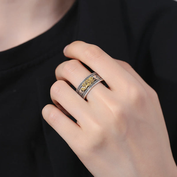 Buddha Stones Dragon Pattern Heart Sutra Copper Strength Ring