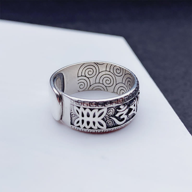 Buddha Stones Om Mani Padme Hum Copper Adjustable Wealth Ring