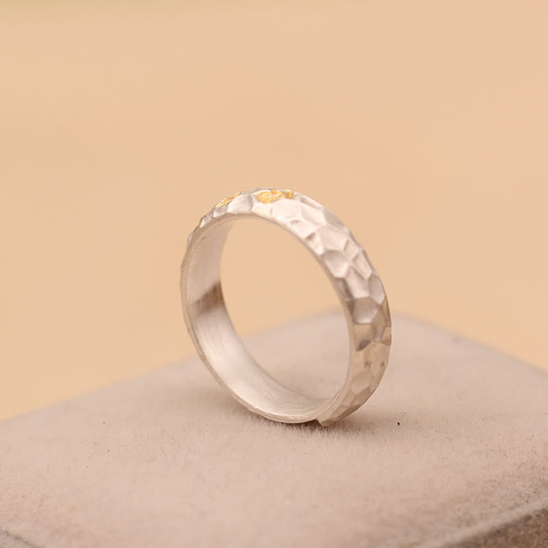 Buddha Stones Hammer Pattern Om Mani Padme Hum Copper Plated Silver Wealth Ring