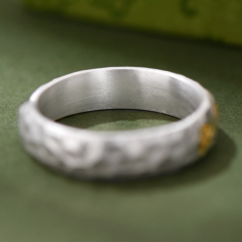 Buddha Stones 999 Sterling Silver Hammer Pattern Om Mani Padme Hum Balance Ring