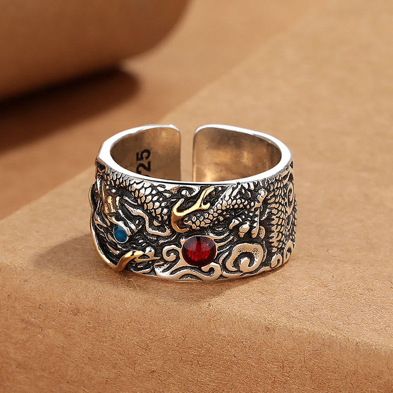 Buddha Stones Vintage Dragon Pattern Copper Pleated Silver Balance Ring
