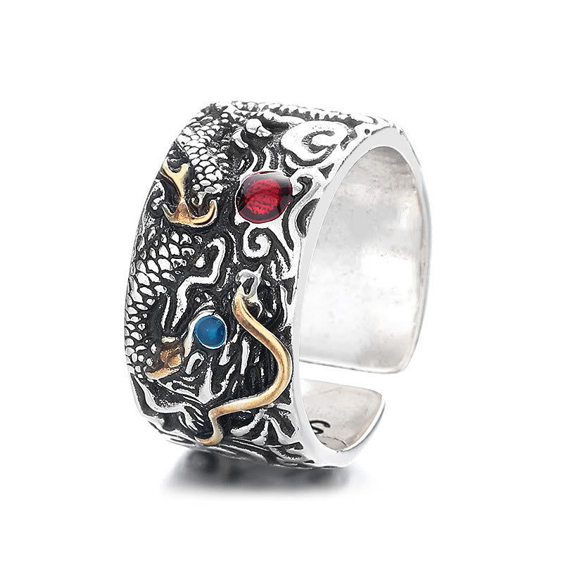 Buddha Stones Vintage Dragon Pattern Copper Pleated Silver Balance Ring
