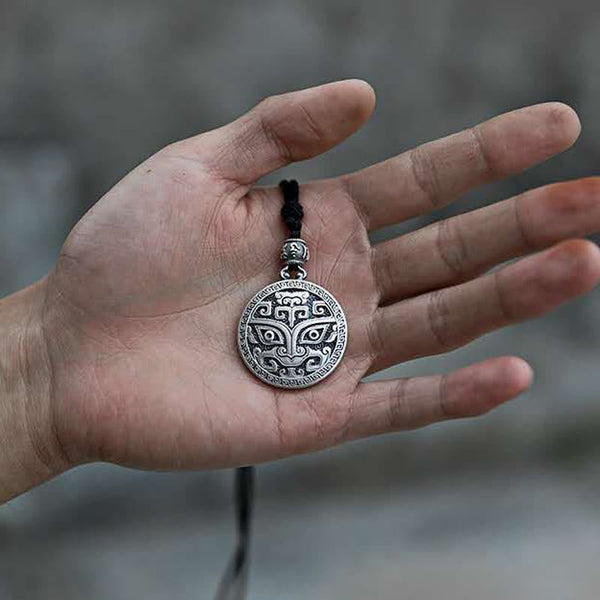 Buddha Stones Taotie Om Mani Padme Hum Copper Plated Silver Wealth Necklace Pendant