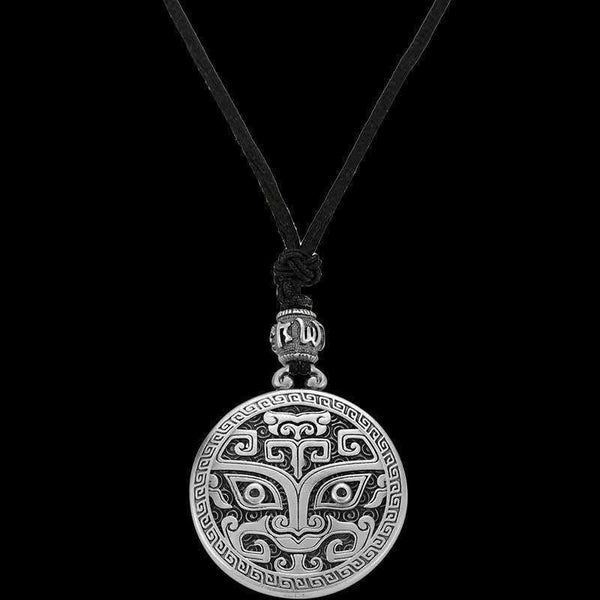 Buddha Stones Taotie Om Mani Padme Hum Copper Plated Silver Wealth Necklace Pendant