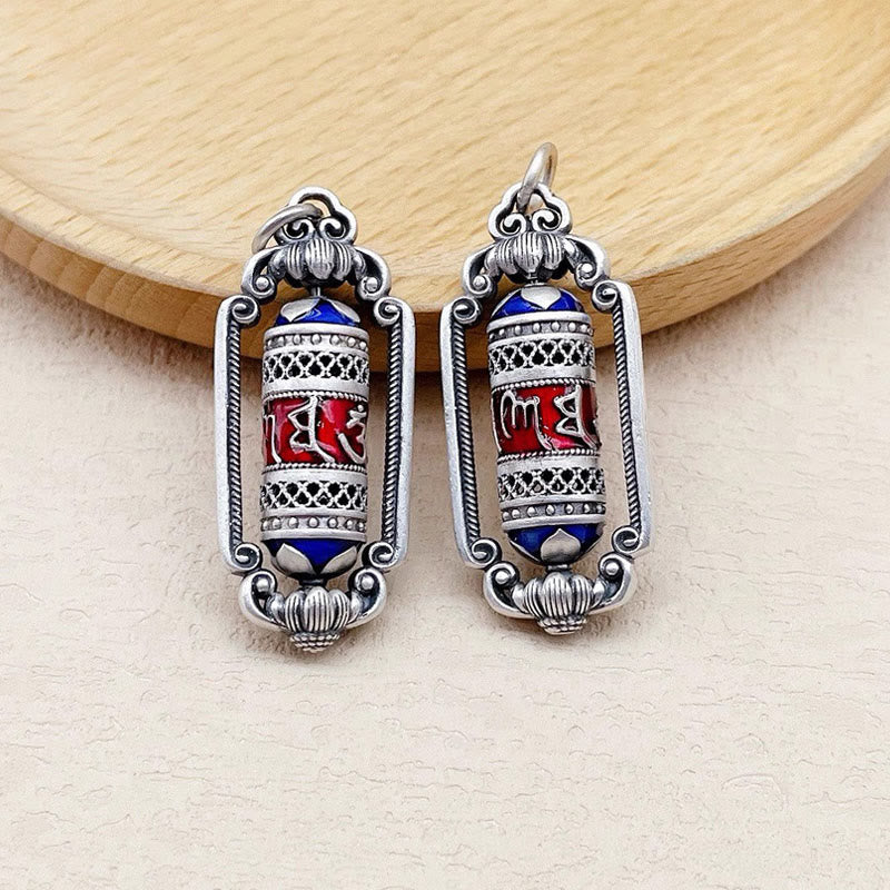 Buddha Stones Vintage Om Mani Padme Hum Prayer Wheel Copper Luck Pendant