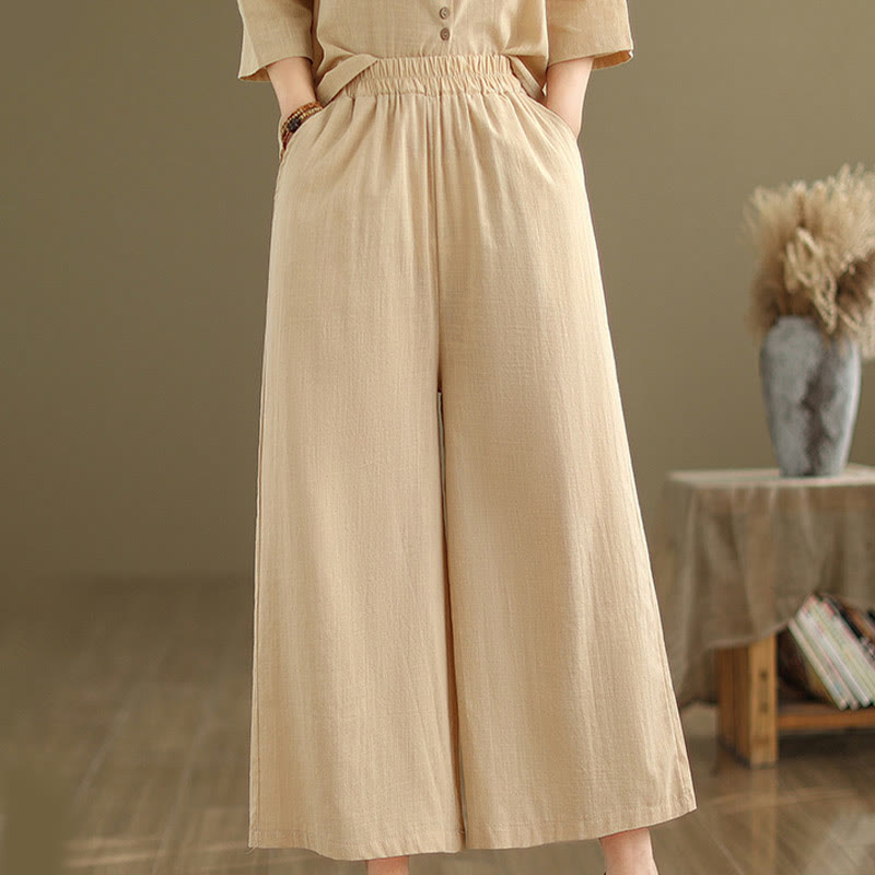 Buddha Stones 2pcs Casual Women's Stand Collar Shirt Loose Pants Meditation Clothing Set