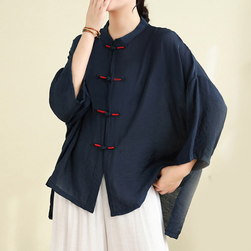 Buddha Stones 2pcs Casual Women's Frog Button Shirt Loose Pants Meditation Clothing Set