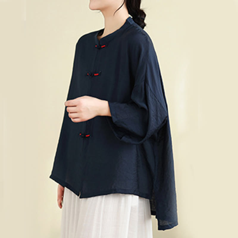 Buddha Stones 2pcs Casual Women's Frog Button Shirt Loose Pants Meditation Clothing Set