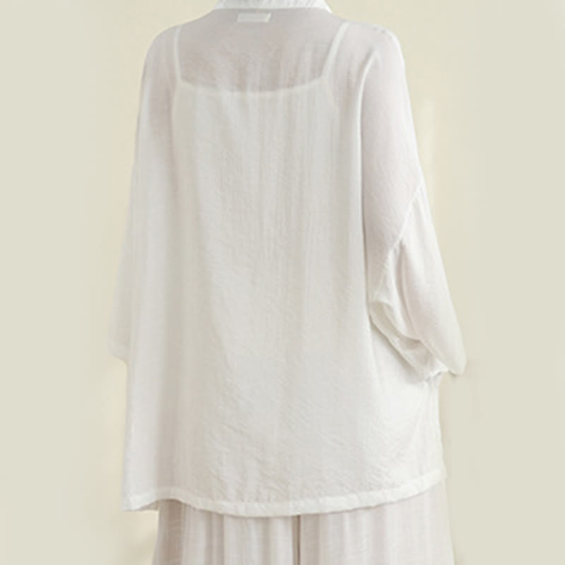 Buddha Stones 2pcs Casual Women's Frog Button Shirt Loose Pants Meditation Clothing Set