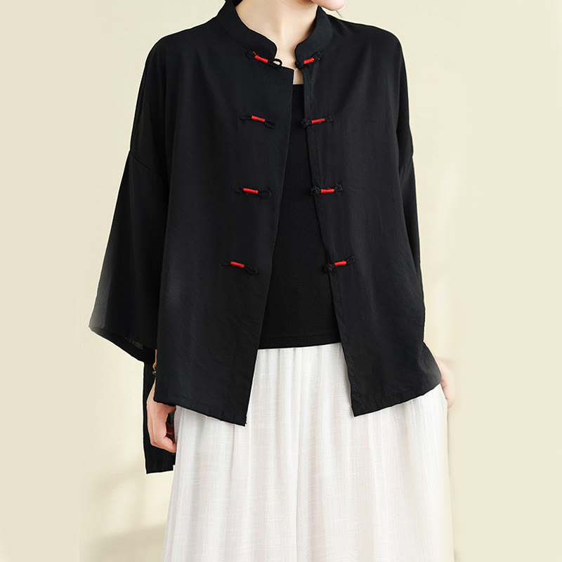 Buddha Stones 2pcs Casual Women's Frog Button Shirt Loose Pants Meditation Clothing Set