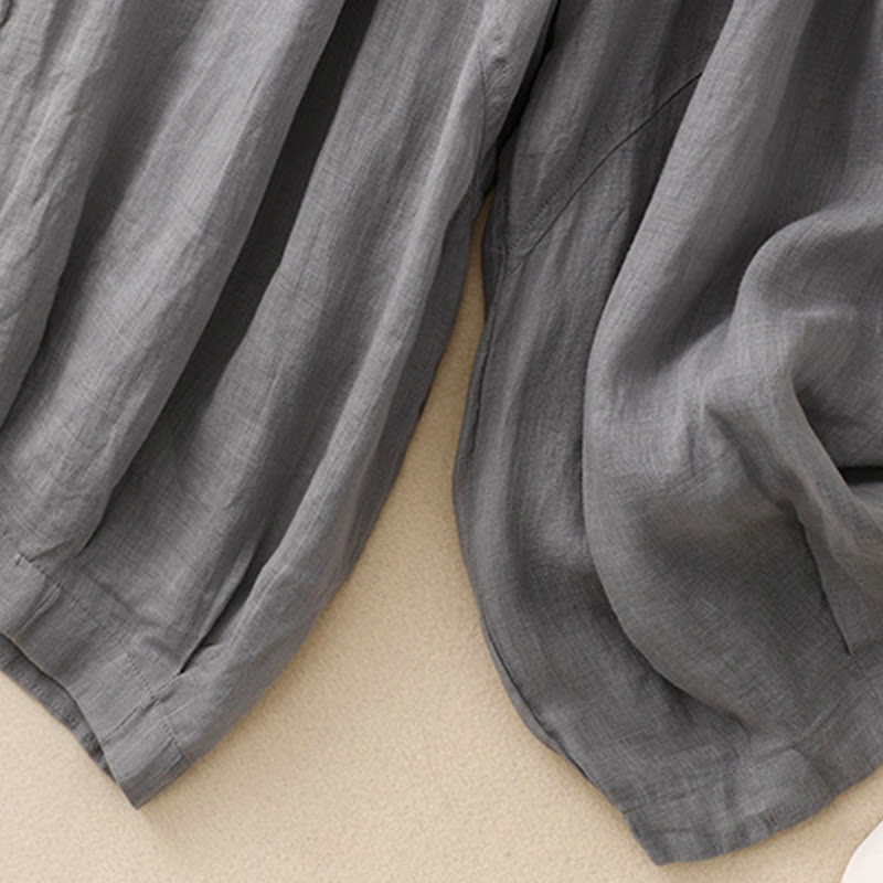 Buddha Stones Embroidered Pattern Women's Cotton Linen Harem Pants With Pockets