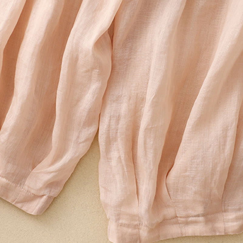 Buddha Stones Embroidered Pattern Women's Cotton Linen Harem Pants With Pockets