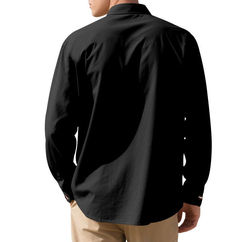 Buddha Stones Solid Color Buttons Fall Long Sleeve Linen Men's Shirt