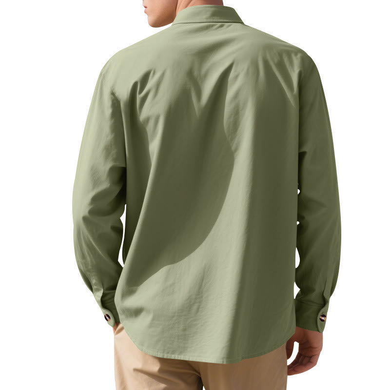 Buddha Stones Solid Color Buttons Fall Long Sleeve Linen Men's Shirt