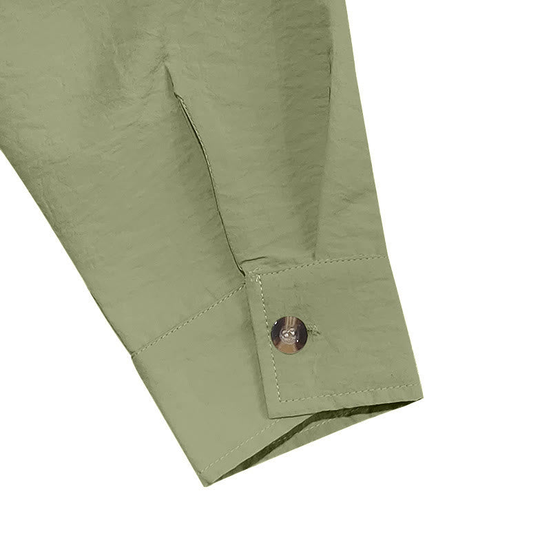 Buddha Stones Solid Color Buttons Fall Long Sleeve Linen Men's Shirt