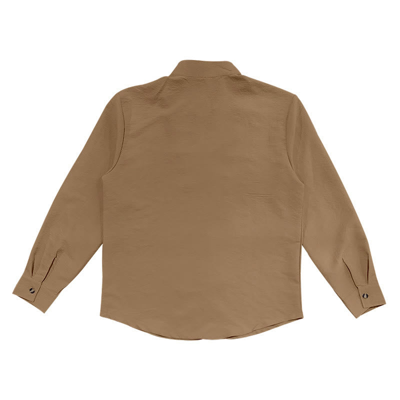 Buddha Stones Solid Color Buttons Fall Long Sleeve Linen Men's Shirt