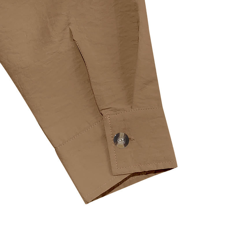 Buddha Stones Solid Color Buttons Fall Long Sleeve Linen Men's Shirt