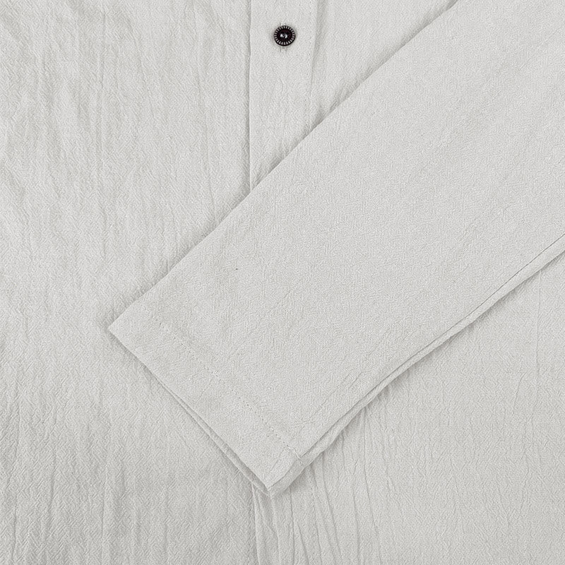 Buddha Stones Solid Color Long Sleeve Hooded Drawstring Buttons Linen Men's Shirt