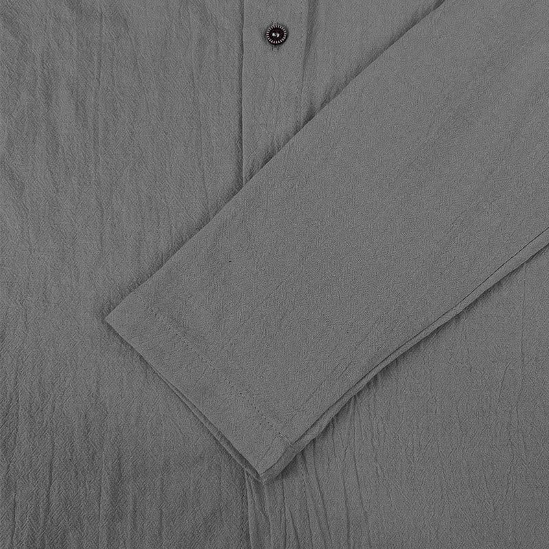 Buddha Stones Solid Color Long Sleeve Hooded Drawstring Buttons Linen Men's Shirt