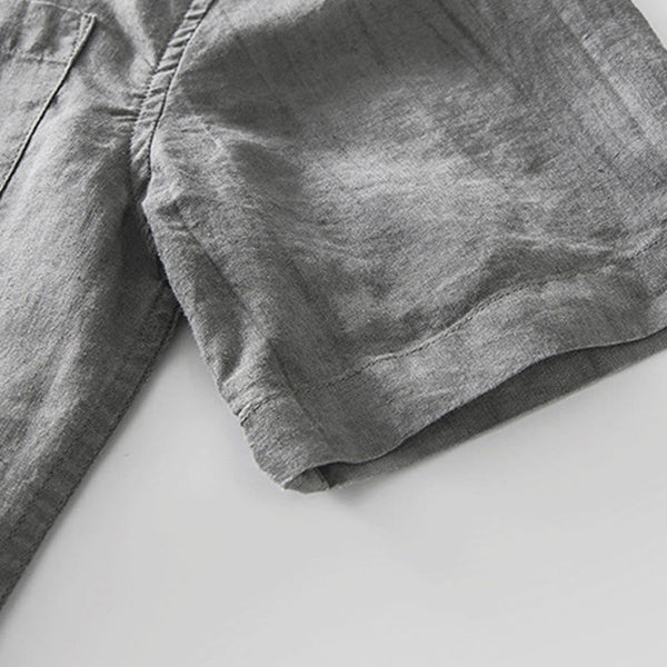 Buddha Stones Summer Buttons Short Sleeve Ramie Linen Cotton Men's Shirt