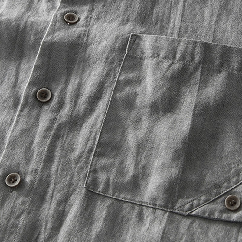Buddha Stones Summer Buttons Short Sleeve Ramie Linen Cotton Men's Shirt