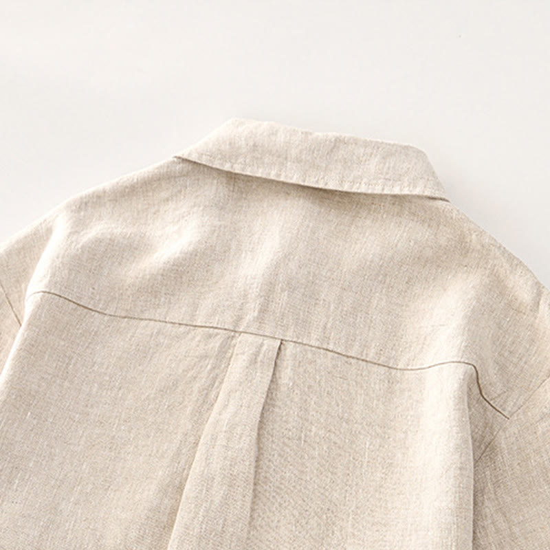 Buddha Stones Solid Summer Short Sleeve Buttons Linen Men's Shirt With Pockets