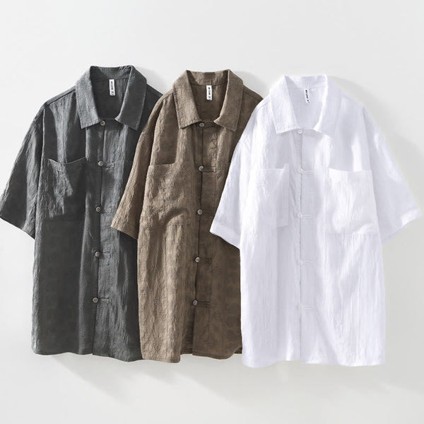 Buddha Stones Summer Short Sleeve Buttons Men's Shirt With Two Pockets