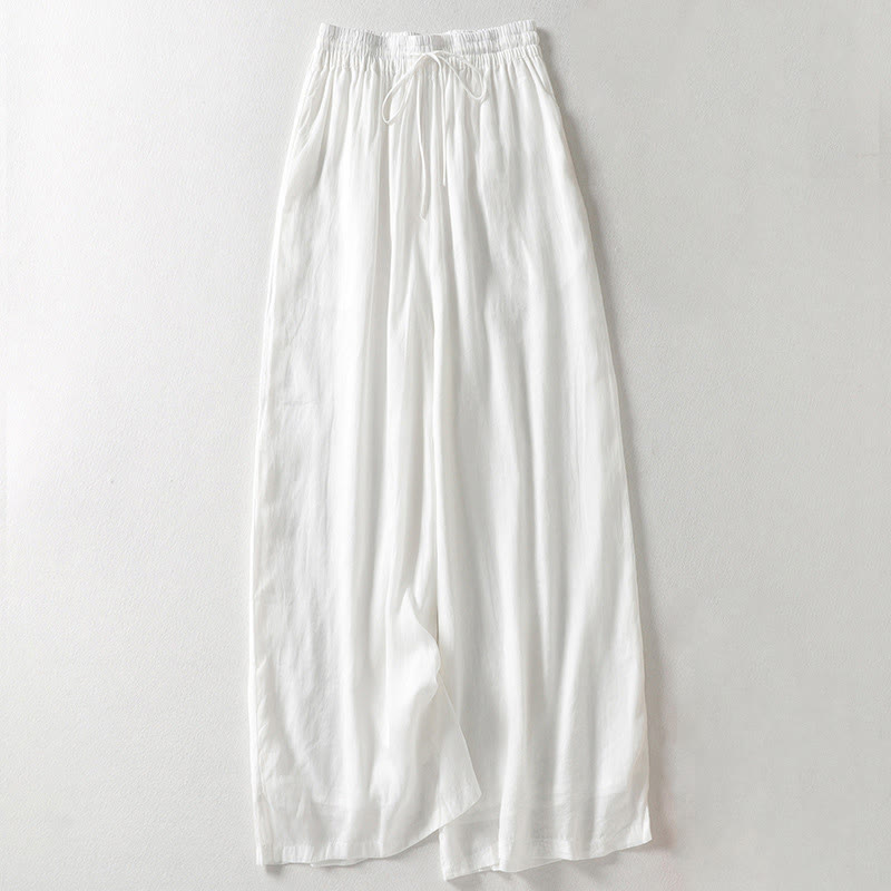 Buddha Stones Casual Drawstring Cotton Linen Ankle-Length Women's Wide Leg Pants With Pockets