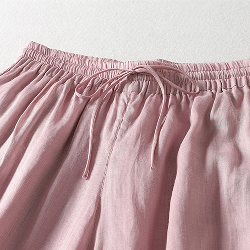 Buddha Stones Casual Drawstring Cotton Linen Ankle-Length Women's Wide Leg Pants With Pockets