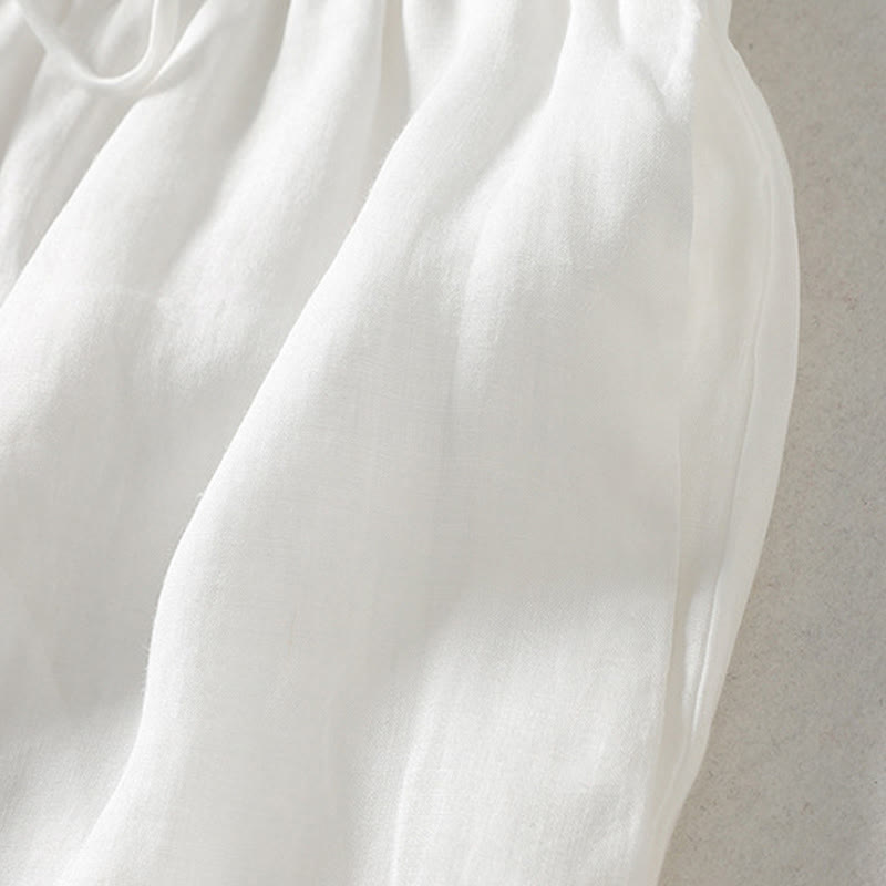 Buddha Stones Casual Drawstring Cotton Linen Ankle-Length Women's Wide Leg Pants With Pockets