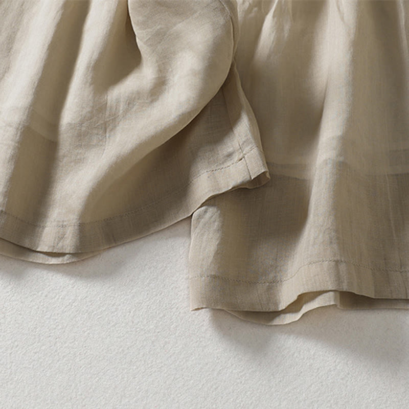 Buddha Stones Casual Drawstring Cotton Linen Ankle-Length Women's Wide Leg Pants With Pockets