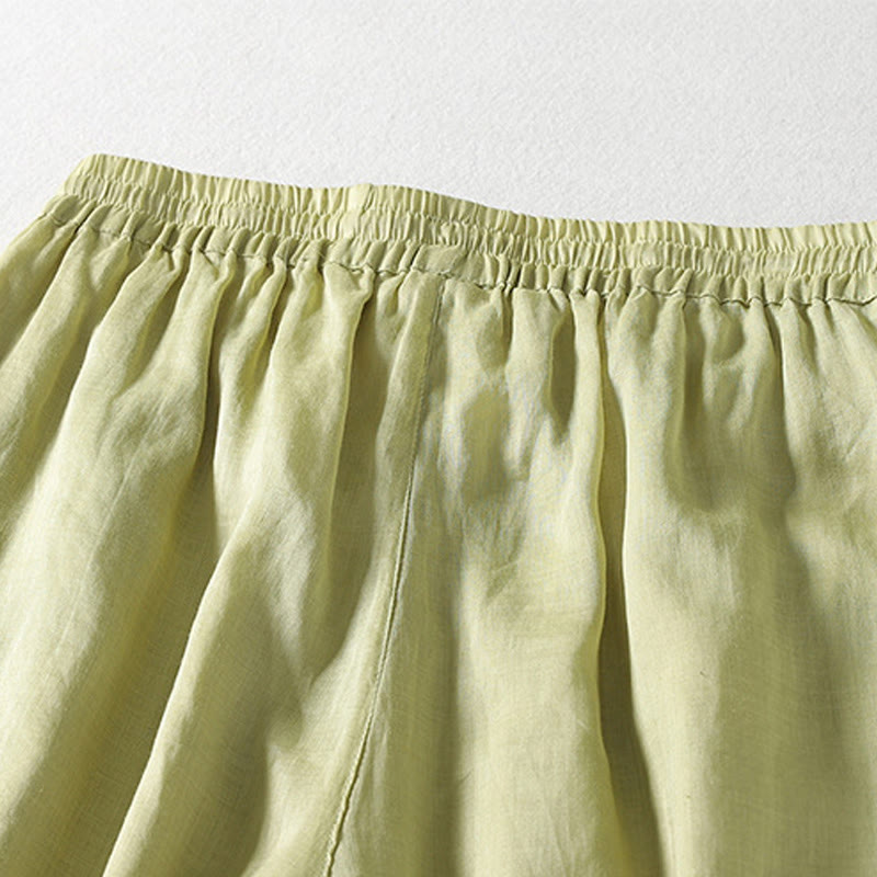 Buddha Stones Casual Drawstring Cotton Linen Ankle-Length Women's Wide Leg Pants With Pockets