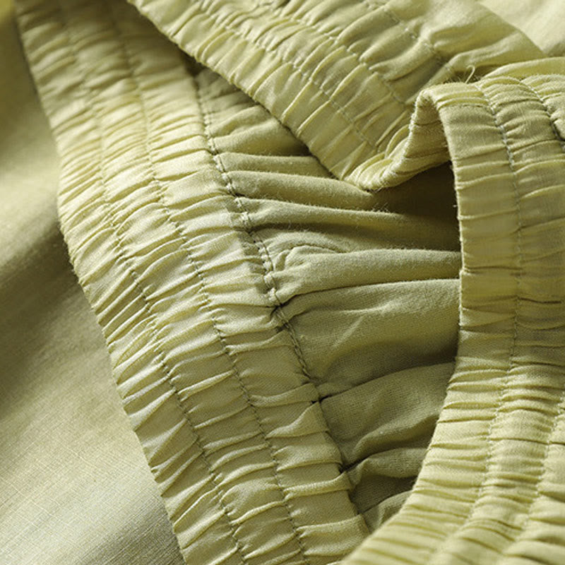 Buddha Stones Casual Drawstring Cotton Linen Ankle-Length Women's Wide Leg Pants With Pockets