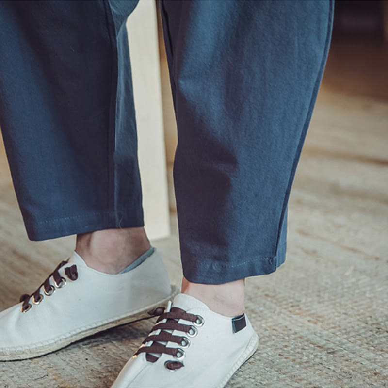 Buddha Stones 2Pcs Cotton Shirt Ankle-Length Pants With Pockets Men's Meditation Cloth Set