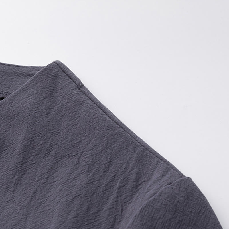 Buddha Stones 2Pcs Chinese Characters Crane Cotton Shirt Pants With Pockets Men's Meditation Cloth Set