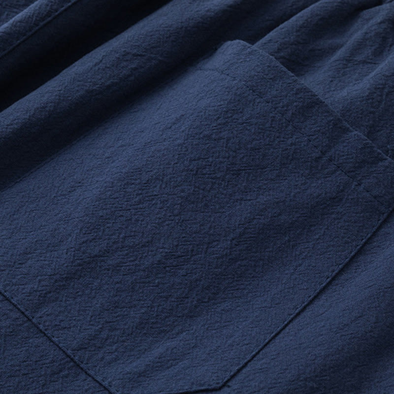 Buddha Stones 2Pcs Chinese Characters Crane Cotton Shirt Pants With Pockets Men's Meditation Cloth Set