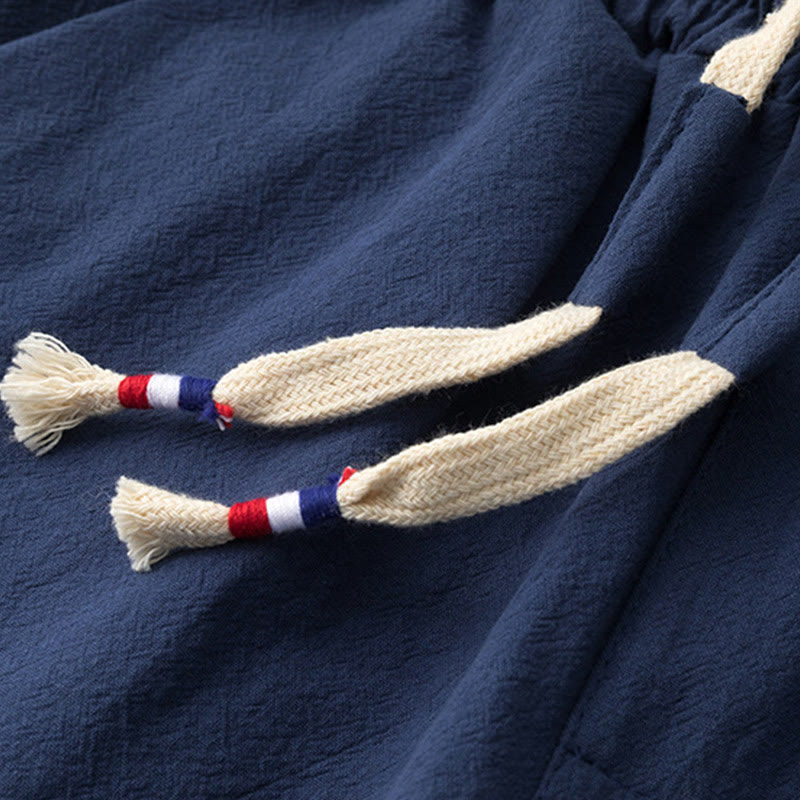 Buddha Stones 2Pcs Chinese Characters Crane Cotton Shirt Pants With Pockets Men's Meditation Cloth Set