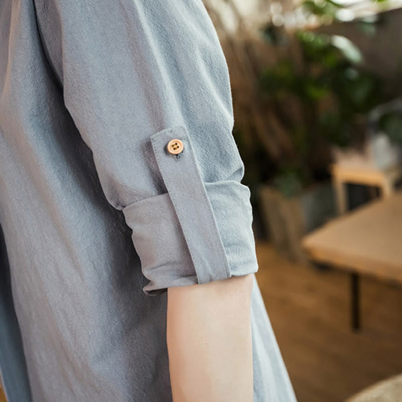 Buddha Stones Vintage Plain Lapel Open Front Jacket Cotton Men's Kimono