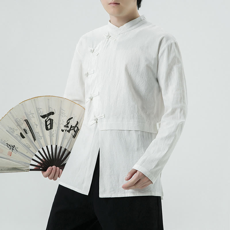 Buddha Stones Vintage Chinese Frog-Button Cotton Long Sleeve Men's Shirt