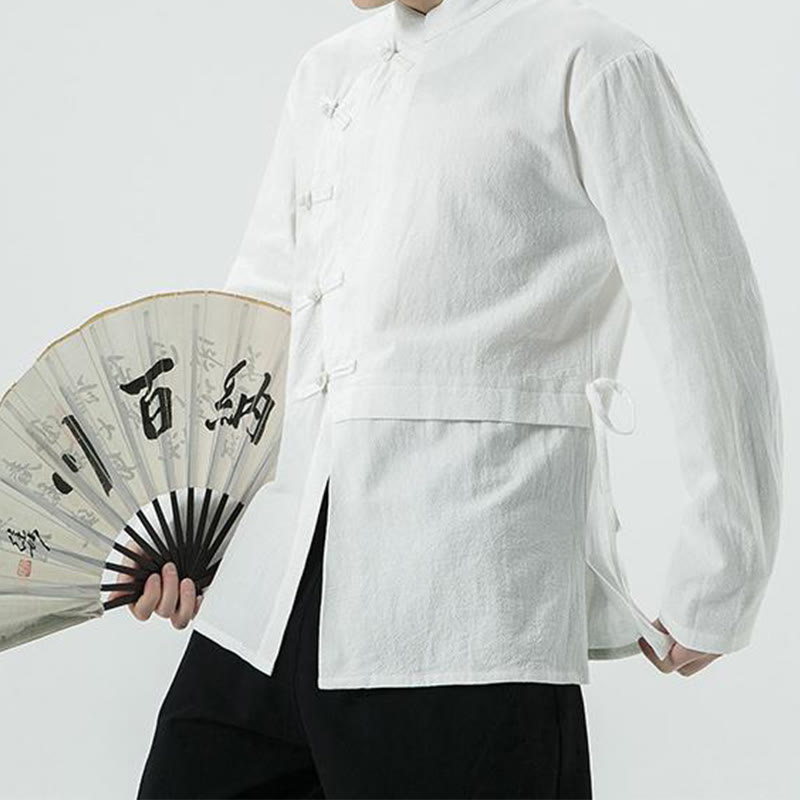 Buddha Stones Vintage Chinese Frog-Button Cotton Long Sleeve Men's Shirt