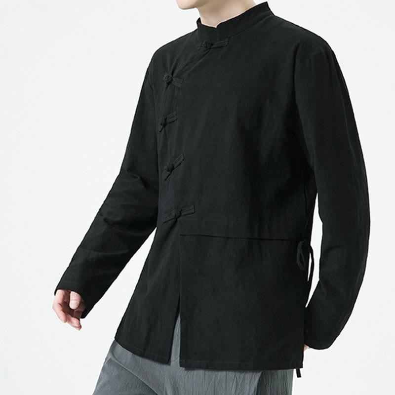 Buddha Stones Vintage Chinese Frog-Button Cotton Long Sleeve Men's Shirt