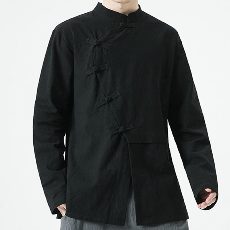 Buddha Stones Vintage Chinese Frog-Button Cotton Long Sleeve Men's Shirt