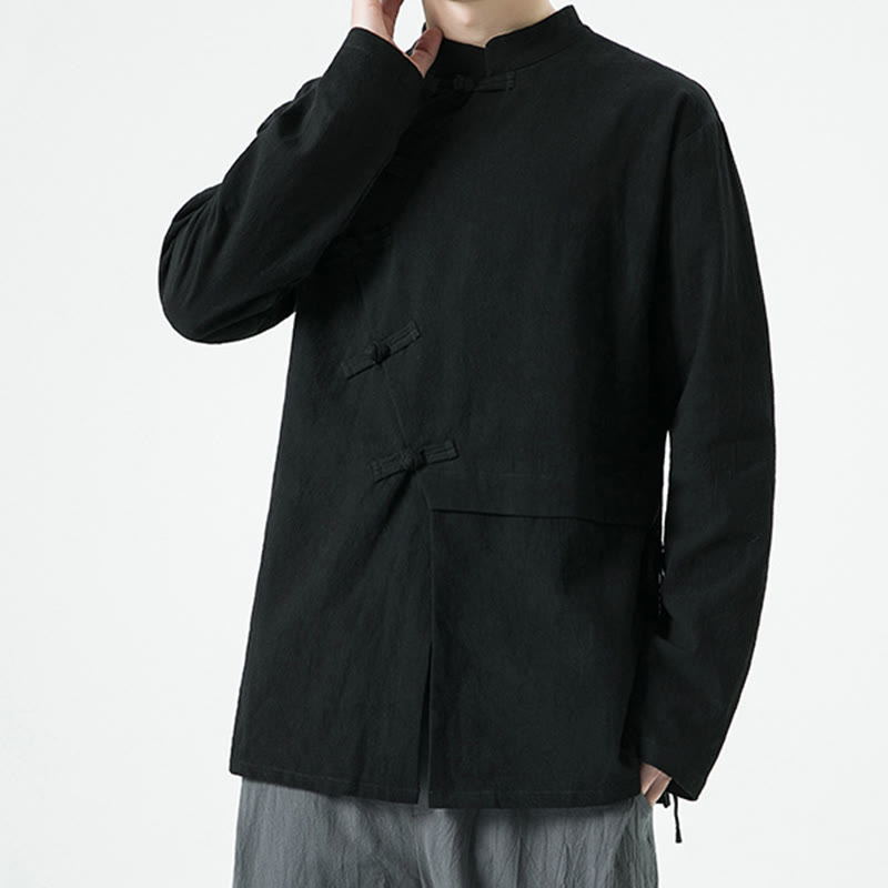 Buddha Stones Vintage Chinese Frog-Button Cotton Long Sleeve Men's Shirt