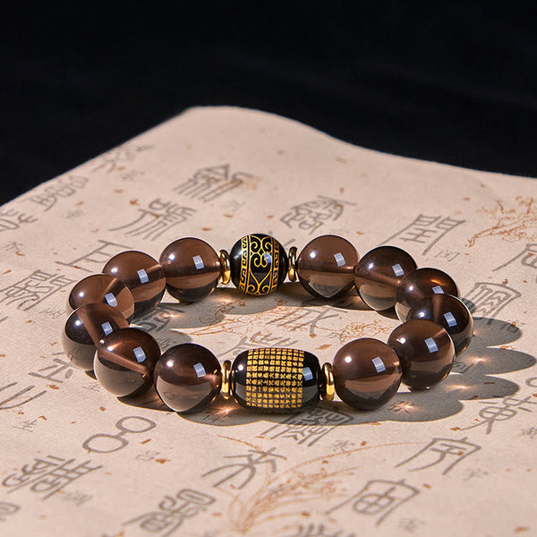 Buddha Stones Ice Obsidian Gold-stamped Sanskrit Courage Bracelet