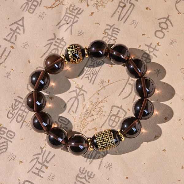 FREE Today: Positive and Courage Ice Obsidian Gold-stamped Sanskrit Bracelet