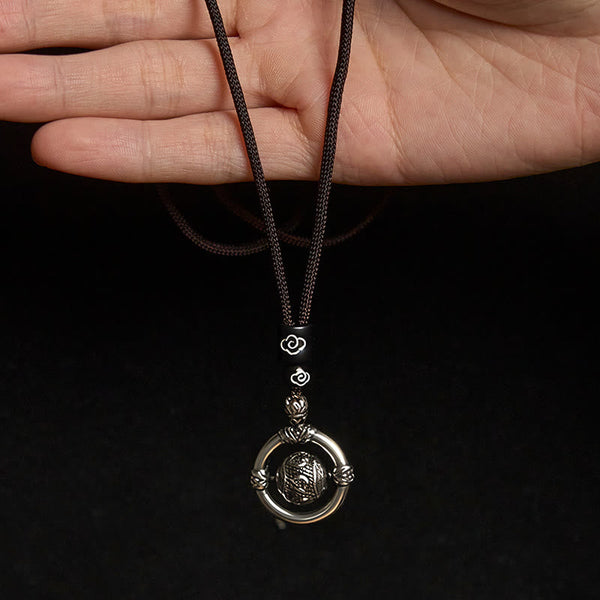 Buddha Stones Om Mani Padme Hum Copper Plated Silver Wealth Rotating Necklace Pendant